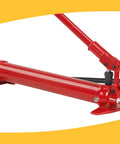 Industrial Grade 10 Ton Hydraulic porta power pack with sturdy rust proof chrome ram plunger and durable painted finish for truck, farm auto repair close up.