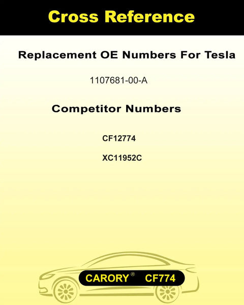 Cross reference of Tesla Cabin Air Filter With Activated Carbon For Model 3 And Model Y 2017 To 2025 OE Replacement numbers.