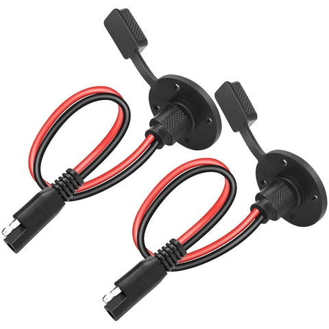 Beefy Weatherproof SAE Connector Power Cable Set 12AWG Extension Sidewall Port Flush Mount Quick Connect For Solar Panels And Battery Chargers Durable Copper Wire Includes 2 Cables And Mounting Screws