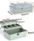 Clear 3 Layer Plastic Dividing Storage Box With Adjustable Spacers Portable Handle Craft Organizer in Haze Green open view