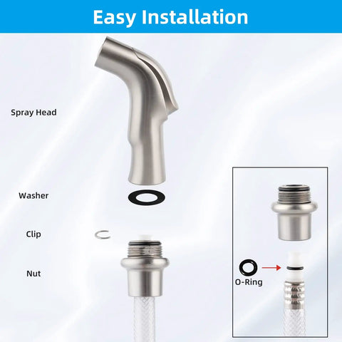 Brushed Nickel Kitchen Sink Sprayer Attachment With Ergonomic Pull-Out Head, Scratch-Resistant ABS, No-Fuss Install diagram