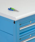 Front view of Heavy Duty Production Workbench With 72 Inch Wide By 30 Inch Deep One And A Quarter Inch Thick ESD Laminate