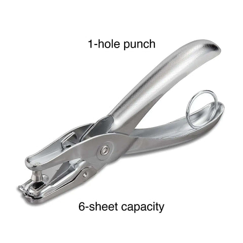 One Hole Punch For Office And Home Use, Five Sheet Capacity, Compact Metal Paper Punch In Silver, Chrome Plated Steel Built To Last For Everyday Office Hustle