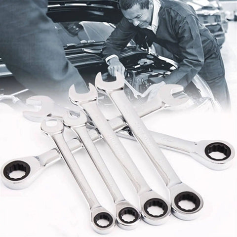 Spanner Set With Ratchet Wrenches Chrome Steel Fixed Head Wrenches Universal Sockets Grip Friendly Hand Tools Kit 12 Piece