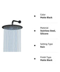 12 Inch Matte Black Round Rain Shower Head With Shower Arm Stainless Steel Waterfall Rainfall For Full Body Coverage Easy Install With US Standard Threads Luxury Bathroom Upgrade showing water flow.