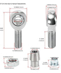 Badass 8 Piece Heim Joint Rod End Kit With Spacers And Tube Adapters 5/8 Inch Chromoly Joints with detailed measurements.