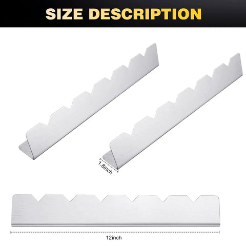 Four Piece Stainless Steel Kabob Skewer Rack Set For Grilling BBQ shown in 12 inch size with slots for skewers