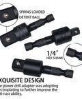 17-piece flexible drill bit extension set with two 1/4-inch hex-shank right-angle adapters and bendable extensions