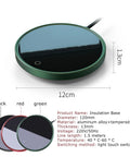 Slim Electric Desk Coffee Mug Warmer And Portable Bottle Cooler Holds A Steady 55 Celsius with a sleek green insulated base design.