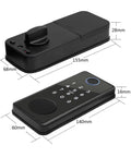 Keyless Entry Smart Deadbolt With Phone App Control And Biometric Fingerprint Entry, showing remote access panel and lock dimensions.