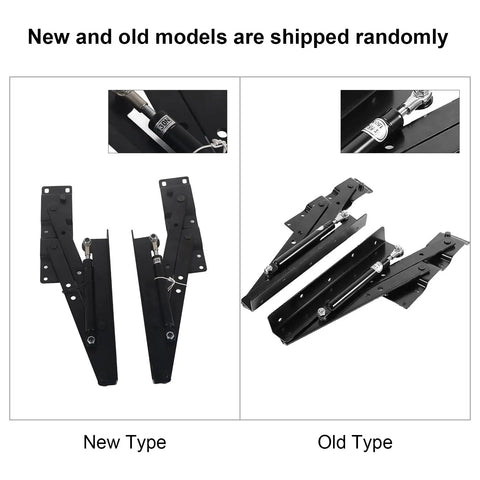Comparison of new and old heavy duty hydraulic lift up hinge for furniture with rust resistant steel.