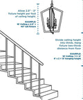 Diagram showing chandelier height placement, ideal for 8 Light White Candle Traditional Chandelier In Polished Brass Finish.