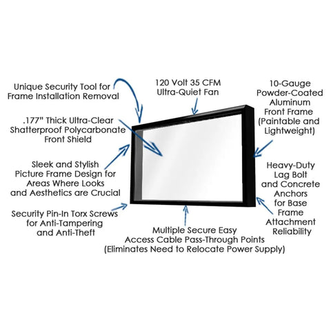 Indoor TV Enclosure For 42 To 50 Inch Screens Built Like A Tank With Shatterproof Front Panel, Security Locking System, Heavy Duty Display Case.