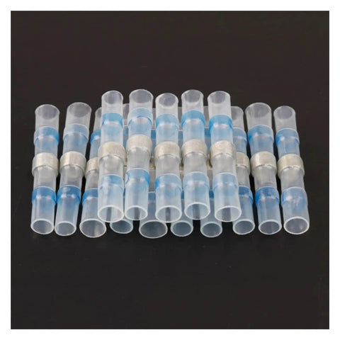 75 Piece Solder Seal Heat Shrink Butt Terminals Kit For Electricians And Mechanics To Seal Wires With Waterproof Sleeves And Crimp Connectors That Are Super Tough And Ready To Hook Up Anytime You Need A Reliable Cable Joint That Stays Secure. 75 blue clear terminals