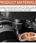 Close-up of 15 Pack 14mm Copper Oil Drain Plug Gaskets in use on car engine, showing copper washers for auto seals and durability.