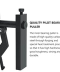 Side view of a 3-jaw inner bearing puller tool in black carbon steel with adjustable screw knob