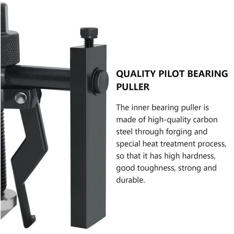 Side view of a 3-jaw inner bearing puller tool in black carbon steel with adjustable screw knob
