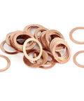 Copper Crush Washers 22x27x1.5mm Flat Ring Seal Gasket For Fittings M22 Pack Of 24 Durable Heat Resistant Seals For Automotive Plumbing And Engine Bay Use, copper washers shown