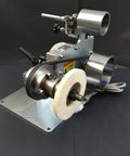 Heavy Duty 750W Brushless Belt Grinder A Real Garage Workhorse Built Tough In Rock Solid Steel Frame Forward Reverse Toggle Versatile Benchtop Sander And Polishing Kit close-up of motor and polishing wheel