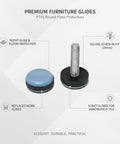 Threaded Screw In PTFE Floor Protectors for Hardwood and Tile Blue Replacement Sliders for chair legs, side and top view