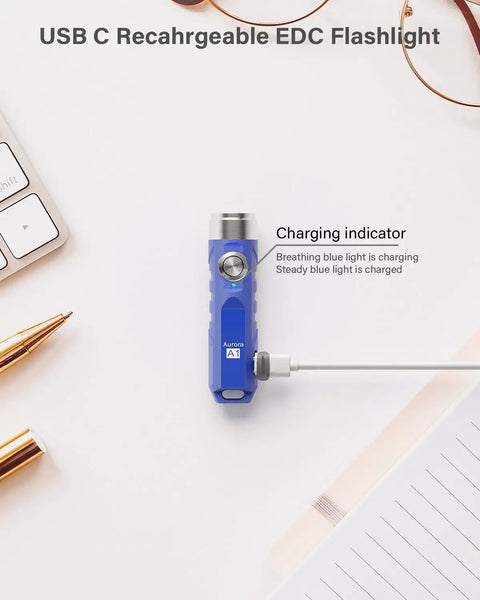 Ultra Bright Mini USB C Rechargeable EDC Flashlight With Clip Tiny But Mighty Keychain Light Delivers 650 Lumens For Camping Hiking Emergencies Blue Aurora A1 G4 charging