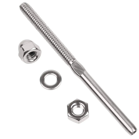 50 Pack 1/8 Inch Stainless Steel Cable Railing Swage Threaded Stud End Fittings For 2x2 Wood Or Metal Posts T316 Deck Cable Tensioners Heavy Duty Railing Hardware Kit in close-up