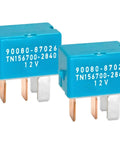 12V DC 4 Pin Automotive Relay Pack Of 2 For AC Compressors, Starters, Headlights And More Plug And Play Ready Fits Toyota Prius, RAV4, 4Runner, Camry, Lexus Or Scion Cars. blue 12V 4-pin relays with copper terminals