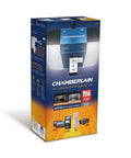 Bulletproof Smart Garage Door Opener With Smooth Belt Drive Plus Reliable Battery Backup packaging with remote and battery backup features.