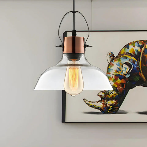 Industrial Edison Pendant Light With Clear Glass Dome Copper Finish Ceiling Fixture for modern cozy vibe in dining room