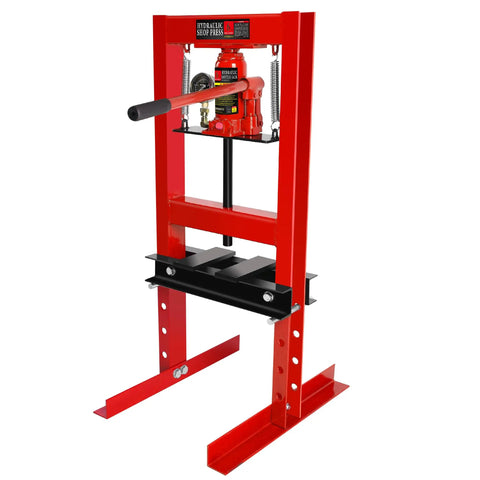Front view of 6 Ton Hydraulic Shop Press With H Frame Built Tough For The Garage Adjustable Height From 2.2 To 9.4 Inches Pressure Gauge