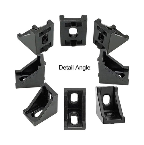 Aluminum Profile Connector Kit for 6mm Slot Profiles, 20 Corner Brackets, 40 T Nuts and Hex Socket Screws Bolts, detail angle view