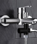 Super Tough 3 Way Shower Diverter Valve With Solid Brass Build And Seamless 1 Inlet To 2 Outlet Switching featuring sleek stainless steel finish.
