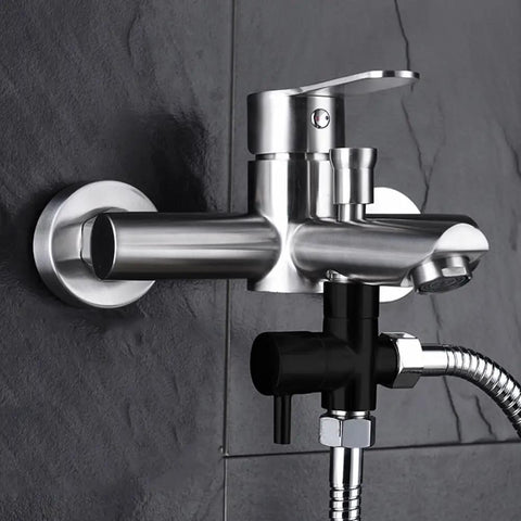 Super Tough 3 Way Shower Diverter Valve With Solid Brass Build And Seamless 1 Inlet To 2 Outlet Switching featuring sleek stainless steel finish.
