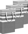 Three Pack 75L Laundry Basket Set With Collapsible Design Grab-and-Go Waterproof Hamper And Extended Handles For Easy Carry Grey