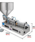 Heavy Duty Pneumatic Paste And Liquid Filling Machine Horizontal Bottle Filler with stainless steel frame, 260 to 2600 mL capacity.