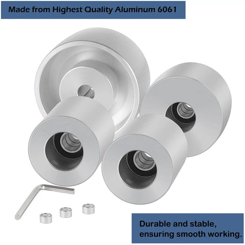 Belt Grinder 2x72 Wheel Set For Knife Grinder With 4 Inch Drive Wheel 5/8 Inch Bore shown with three idler wheels and tools