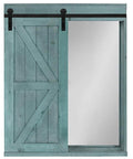 Heavy Duty Bypass Barn Door Hardware Kit For Cabinets And Closets with two foot track, blue wood door, aluminum rail visible