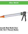 30 Oz Bulk Caulking Gun With 12 To 1 Drive, Beefy Steel Barrel, Swivel Handle, Leather Pistons shown with smooth rod