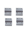 4 Pack Linear Motion Bearing Slides for CNC Parts and 3D Printer Upgrades, 8mm to 25mm Length, Compatible With SCS8UU to SCS25UU, Precision Machine Tools, Durable, High Precision Motion for DIY Builds; four metal blocks shown