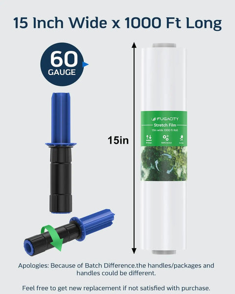 Heavy Duty Stretch Wrap 15 Inch 1000 Foot Rolls With Beefy Handles Clear Plastic Shrink Film 60 Gauge