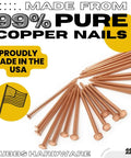 Pure Copper 3.5 Inch Nail Spikes 22 Pack Heavy Duty Tree Stump Root Removal Eco Friendly Chemical Free USA Made Durable Spikes