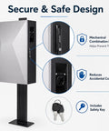 Heavy Duty EV Charger Lock Box With All Weather Rugged Cold Rolled Steel Guard For Safe Outdoor Wall Mount Storage featuring combo lock and safety keys.