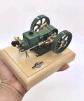 Old School Hit And Miss Engine Kit With Evaporative Water Cooling Mini Four Stroke Mechanical Motor, brass on wooden base