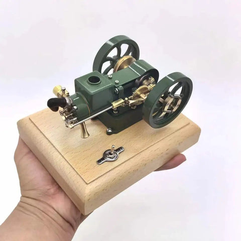 Old School Hit And Miss Engine Kit With Evaporative Water Cooling Mini Four Stroke Mechanical Motor, brass on wooden base