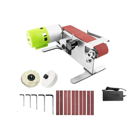 Mini Electric Belt Sander With Seven Speed Settings For Precision Sanding Polishing And Grinding Woodworking Metal Sharpening Project Includes ten durable sandpaper belts and accessories.