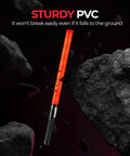 Two Pack 21 Inch LED Traffic Wands With Dual Flash Modes bright safety light baton against rocky background.