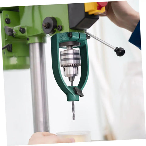 40mm Drill Sleeve Bench Drill Attachment Converter for woodworking mortiser and chisel setup in use with a bench drill.