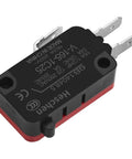 Rock Solid Heavy Duty Spdt Micro Switch With A Rugged Pin Plunger Actuator And Crisp Snap Action 16Amp 125 250Vac Straight Up Quick Connect Terminals 5 Pack, angled view showing terminals.