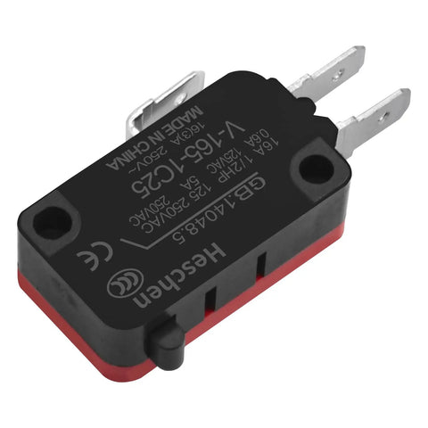 Rock Solid Heavy Duty Spdt Micro Switch With A Rugged Pin Plunger Actuator And Crisp Snap Action 16Amp 125 250Vac Straight Up Quick Connect Terminals 5 Pack, angled view showing terminals.