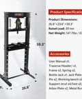 Heavy Duty 20 Ton H Frame Hydraulic Shop Press With Bearing Installation Kit And Adjustable Work Table For U Joint Repair Metal Bending Straightening Tough As Nails Shop Rig Black dimensions 26.8x23.6x59.3 inches.